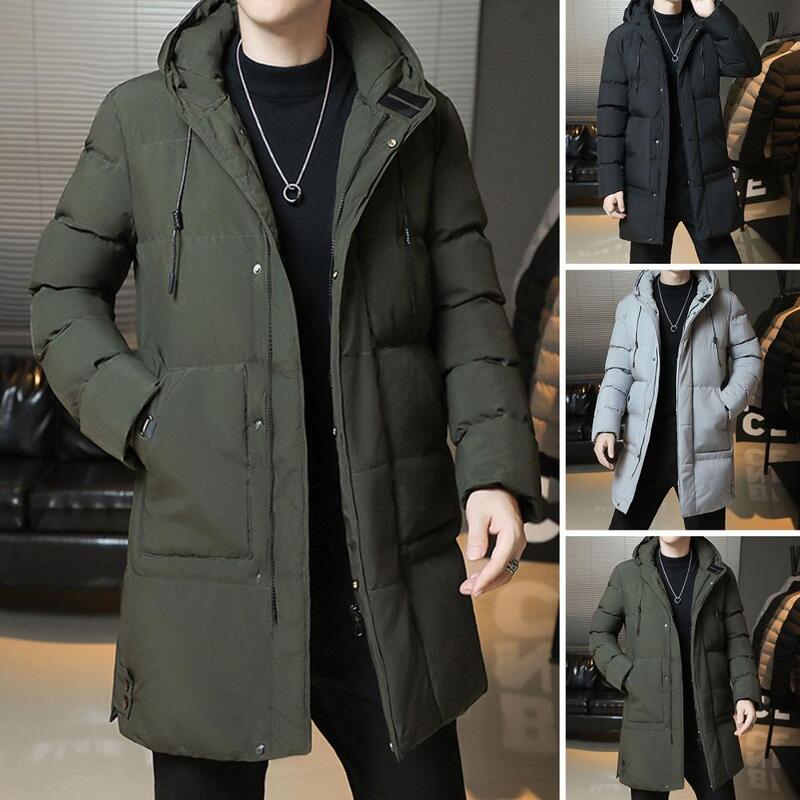 Warm Hooded Cotton Coat Windproof Hooded Winter Coat with Pockets Lightweight Cold Resistant Men's Outerwear for Outdoor