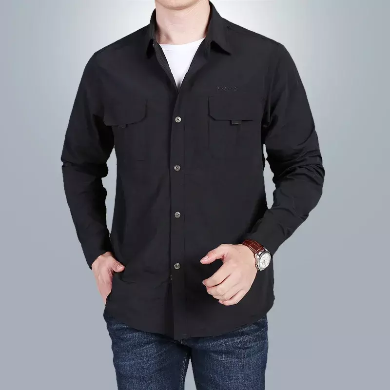 Nieuwe Aankomst Mode Lange Mouw Multi-Pocket Duurzame Werkkleding Dun Shirt Heren Maat L Xl 2xl 3xl 4xl