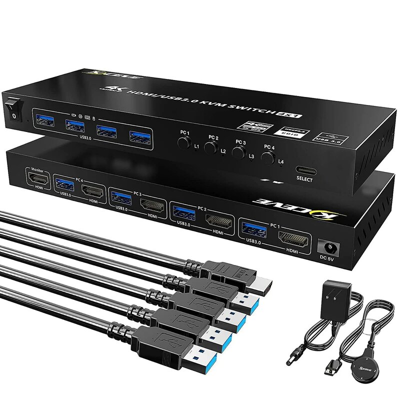 4 порта, поддержка USB 3,0 квм-переключателя, Φ HDR EDID HDMI USB переключатель 4 в 1 Out и 4 порта USB для клавиатуры и мыши