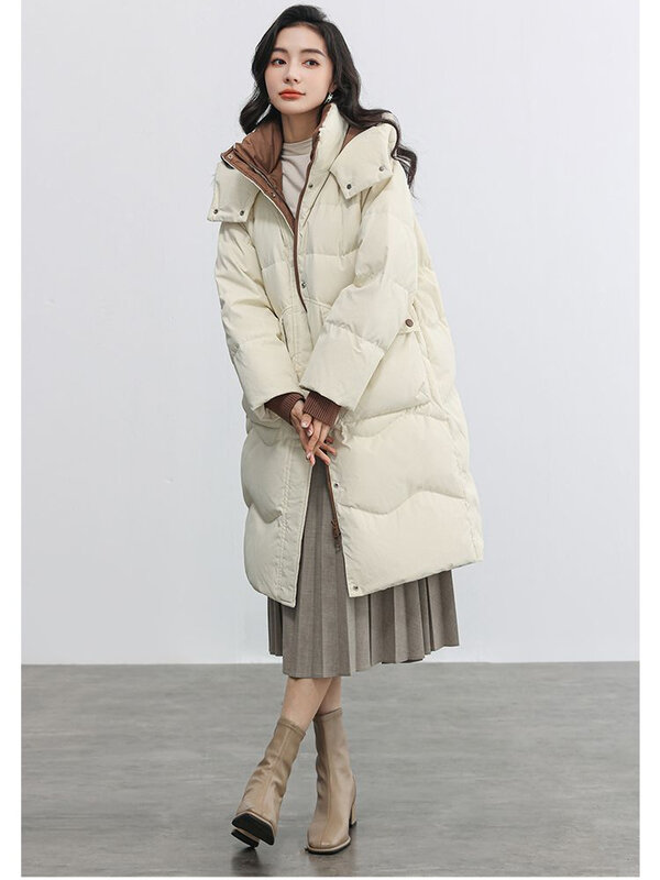 여성용 덕다운 재킷, 따뜻한 덕다운 후드 코트, 심플한 모든 느낌, 2023 가을 및 겨울, 신상 패션