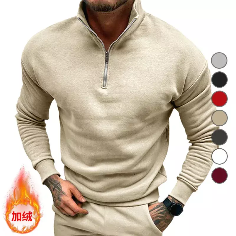 Suéteres masculinos de gola alta malha, pulôver de meia zip, roupa confortável grossa e quente, manga comprida, camisas sólidas, casaco outono e inverno