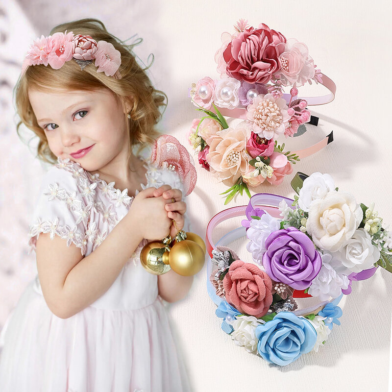 Diadema con corona de flores artificiales para mujer y niña, accesorios para el cabello, aro Floral para el pelo, tocado de fiesta, 1 piezas