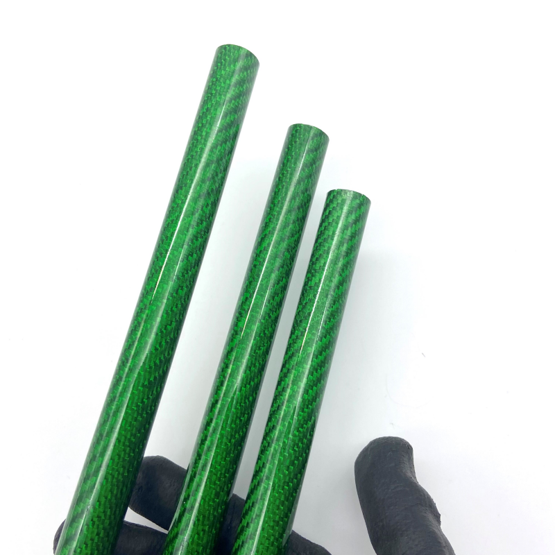 Colorido tubo de fibra de carbono, brilhante sarja Weave, material composto, 3K, alta dureza, verde, 16x12mm, espessura de 3mm, 500mm, 2Pcs Lot