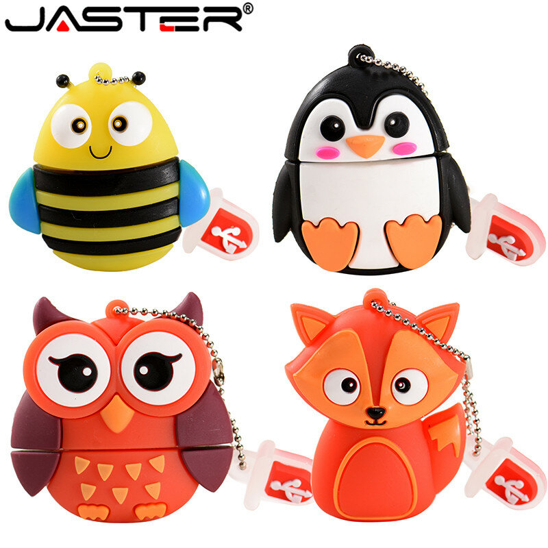 JASTER 64GB การ์ตูนน่ารักเพนกวินนกฮูก Fox Bee USB แฟลชไดรฟ์ USB 2.0 4GB 8GB 16GB GB 32GB pendrive สร้างสรรค์ของขวัญ