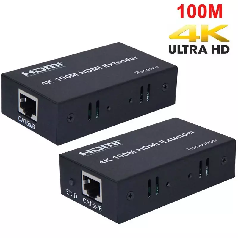 Transmisor y receptor de vídeo 4K, extensor HDMI de 100M a través de CAT5e, Cat6, RJ45, Cable Ethernet de 60m, 1080p para PS4, DVD, PC a proyector de TV