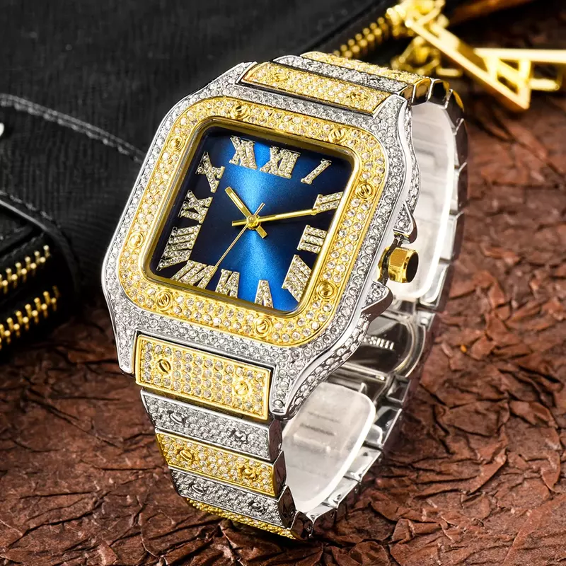 アイスアウト腕時計男性ヒップホップ高級aaaダイヤモンドメンズ腕時計フルブリンブリンczファッションクォーツ時計防水ゴールドレロジオmasculino