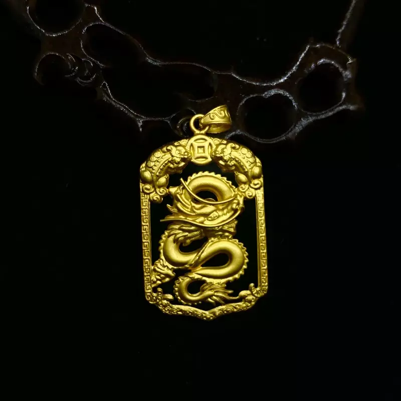 Berlapis emas Hotan Moyu zodiak 100% asli emas 24k 999 liontin emas bertatahkan giok persegi liontin untuk pria emas murni 18K