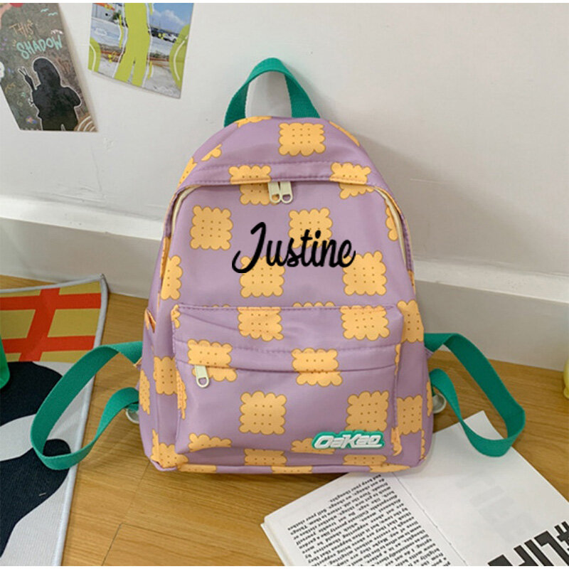 High School Female Versatile Backpack Student Male Personalized Name Cartoon Biscuit Children's Travel Kindergarten Backpack