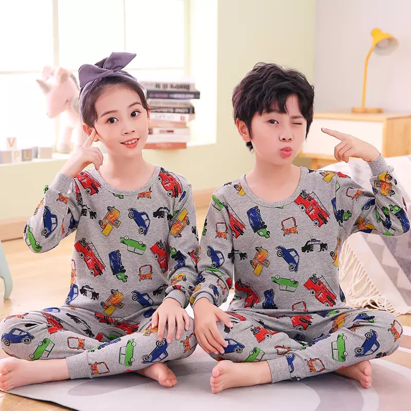 Pyjama fin en pur coton pour enfants, ensemble de vêtements et pantalons, sous-vêtements pour garçons et filles, pull en coton pour bébé, automne
