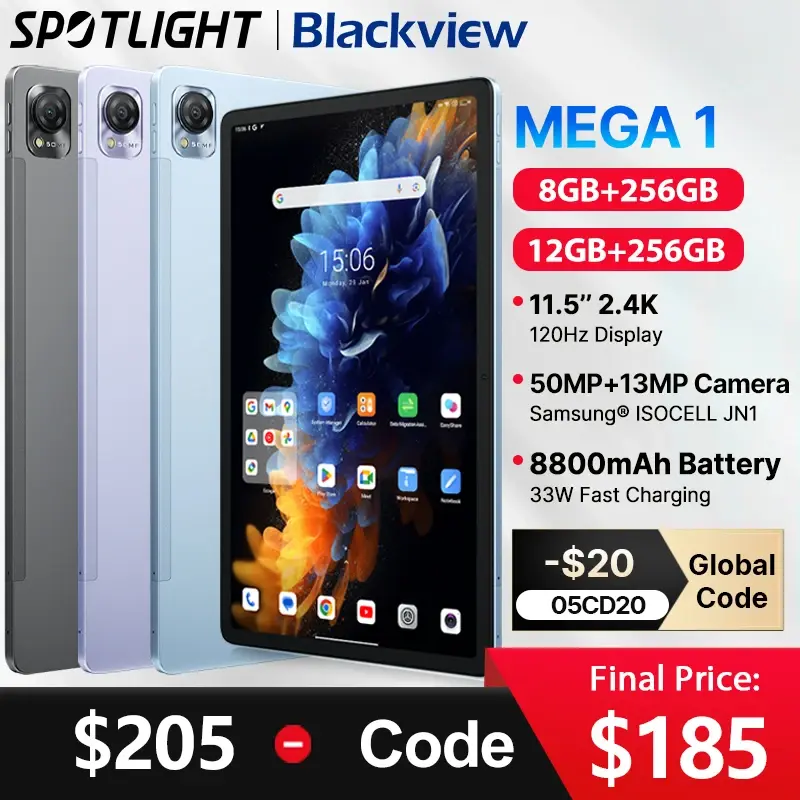 Blackview MEGA 1 Tablet, Carregamento Rápido, Estreia Mundial, 11.5 ", 2.4K, Display 120Hz, 8GB, 12GB, 256GB, 8800mAh, 50MP + 13MP, 33W