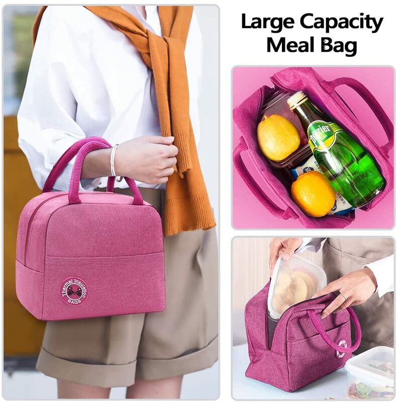 Portable Lunch Bag Thermal Insulated Lunch Box Tote Cooler Handbag Leopard Print Bento Pouch Dinner Container Food Storage Bags