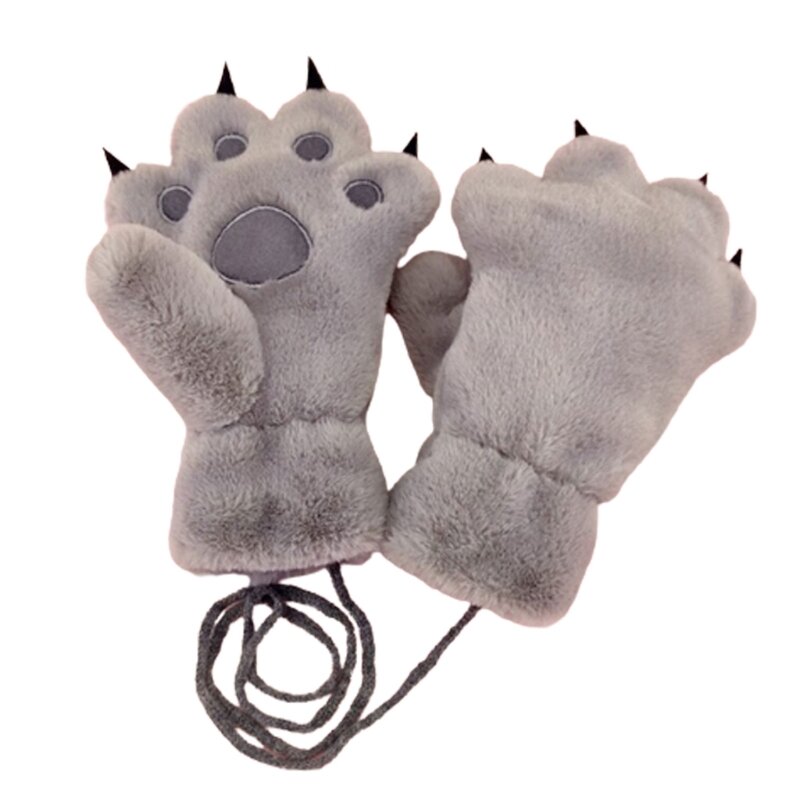 Lovely Animals Claw Patterned Kids Winter Gloves Thickened Fleece Lined Children Winter Gloves Neck Hangings Gloves Gift