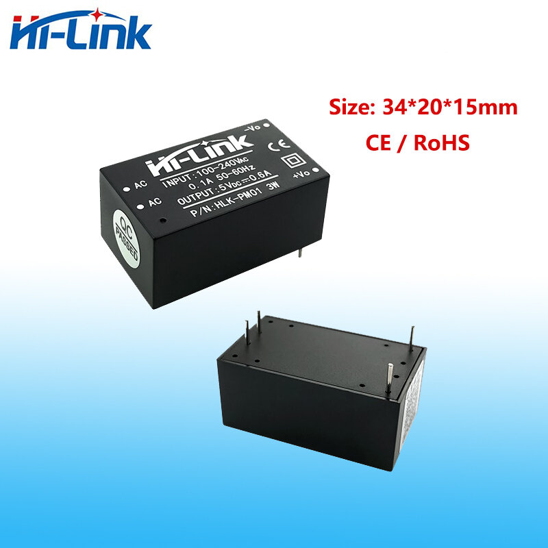Hi-Link-AC DC Power Supply para casa inteligente, módulo isolado, alta eficiência, frete grátis, 3W, 5V, 0.6A, AC DC, HLK-PM01, 10 PCs/Lot, Hot Sale
