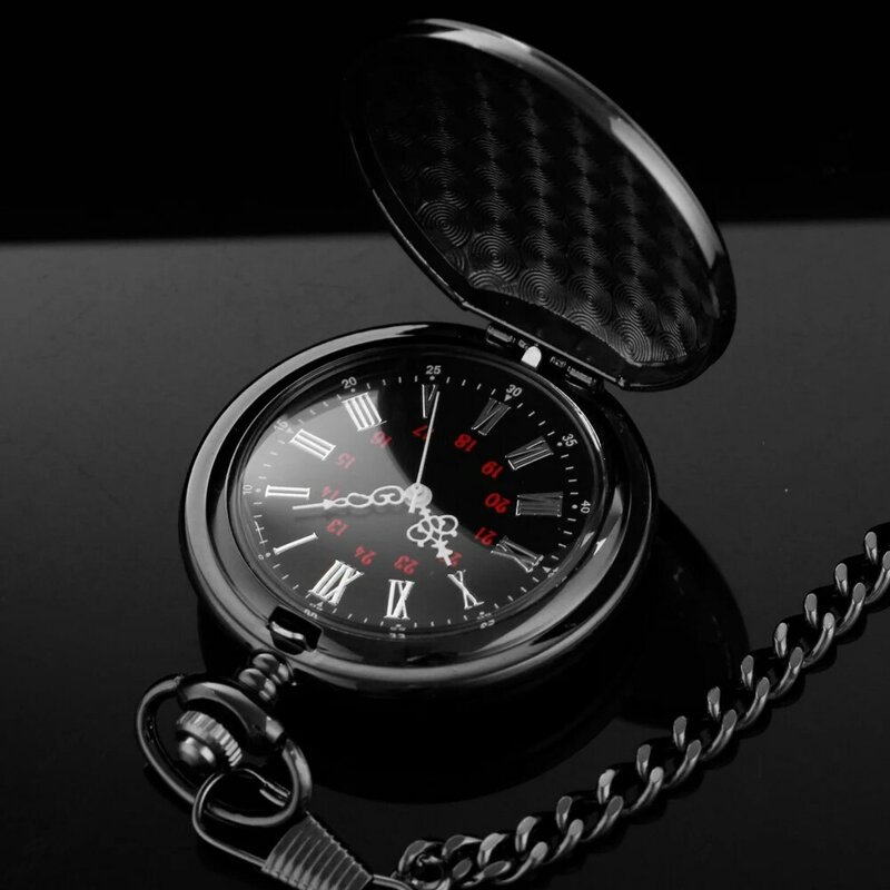 Jam tangan saku wajah alfabet Inggris ukiran desain gaya keren jam tangan kuarsa hitam rantai sabuk hadiah ulang tahun SEMPURNA UNTUK ANAK laki-laki