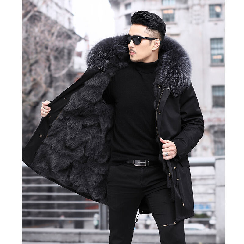 Parker Men's Imitation Fur Liner Winter Warm New Fur One-piece Coat Imitation Mink Fleece Mid-length Fur Coat