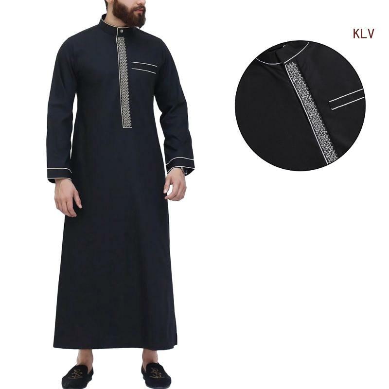 Muslime Kaftan Islamische Robe Mann Muslime Kleider Langarm-Shirt-Kaftan 6XDA