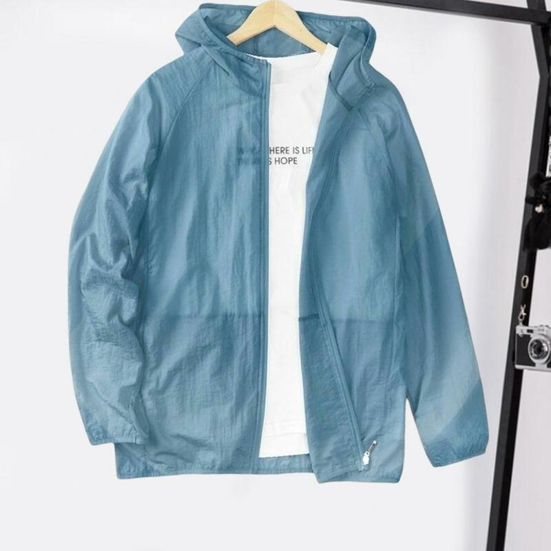 Sun Jacket Solid Color Breathable Men Sports Hooded Sun Protection Clothing Water Resistant Men Sunscreen Coat Daily Wear