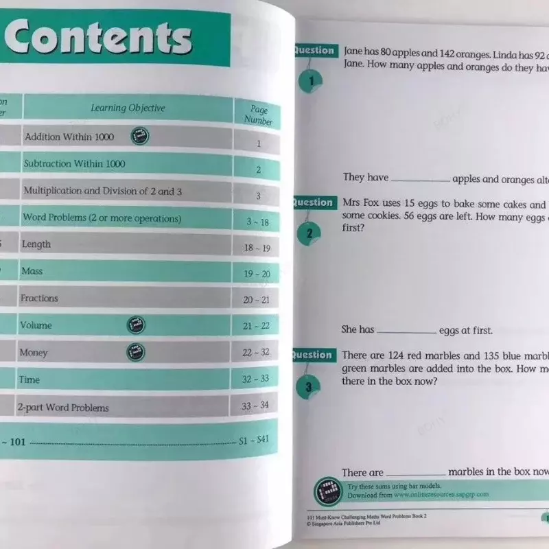 Math Practice Math Book, Desafiante, Matemática, Problemas de Palavras, Singapore Primary School, Grade 1-6, Inglês Book, 6 Books Set, 101