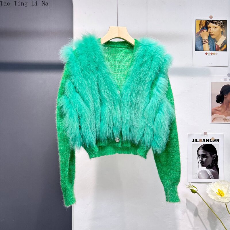 여우털 스웨터 짧은 카디건 코트 H1 여성용, 2023 봄 신제품
