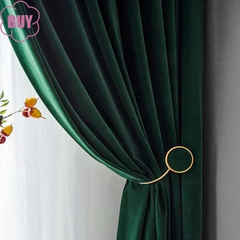 Nordic Curtains for Living Dining Room Bedroom Simple Velvet  Solid Color Light Luxury Shading Door Curtains Green Window Drapes