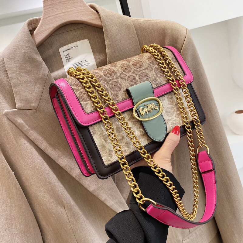 Bolso de mano con cadena para mujer, bolsa de mano cuadrada pequeña, versátil, de lujo, de diseñador Retro, 2024