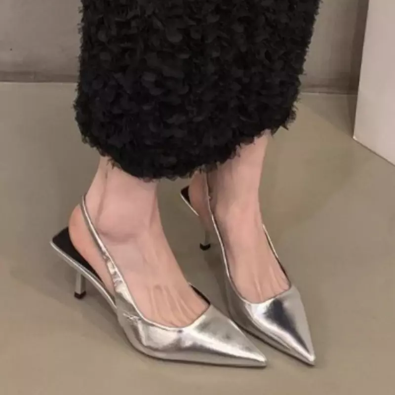 Новинка 2024, женские узкие Туфли на каблуке, черные сексуальные остроносые сандалии, туфли на шпильке большого размера для весны и лета