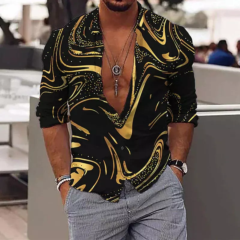2023 модная мужская рубашка с цветочным рисунком, модная повседневная Уличная мягкая удобная мужская рубашка с длинными рукавами и металлическим отворотом