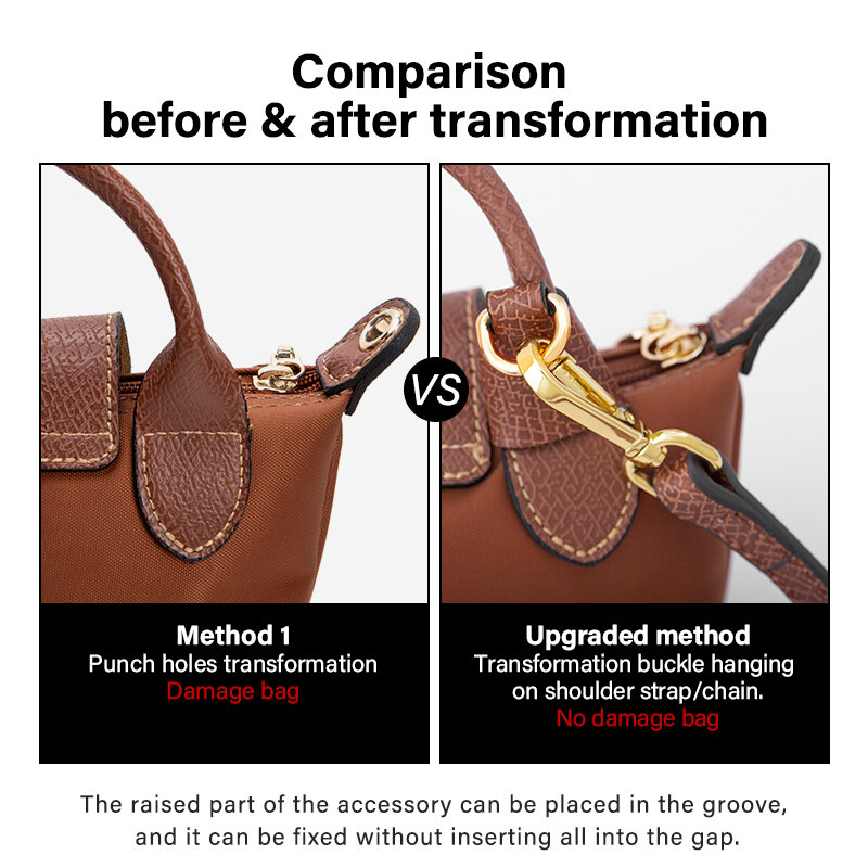 WUTA Bag Strap For Longchamp Mini Punch-free Genuine Leather Shoulder Strap Set Transformation Crossbody Strap Bag Accessories