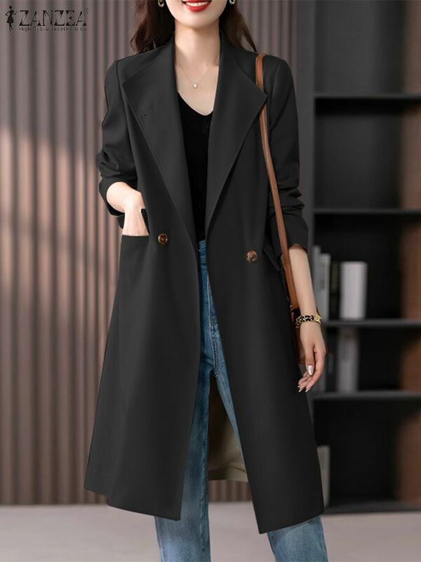Autumn Laple Neck Long Sleeve Windbreaker 2023 ZANZEA Fashion Women Blazer Casual Solid Long Outwear Female Work Coats Jackets