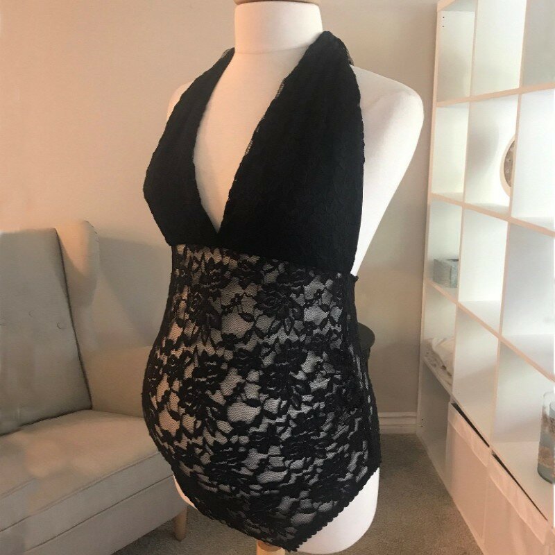 Maternity Photography Bodysuit Pregnant Woman Sexy Backless Lace Underwear Pregnancy Halter Neck Photo Jumpsuit