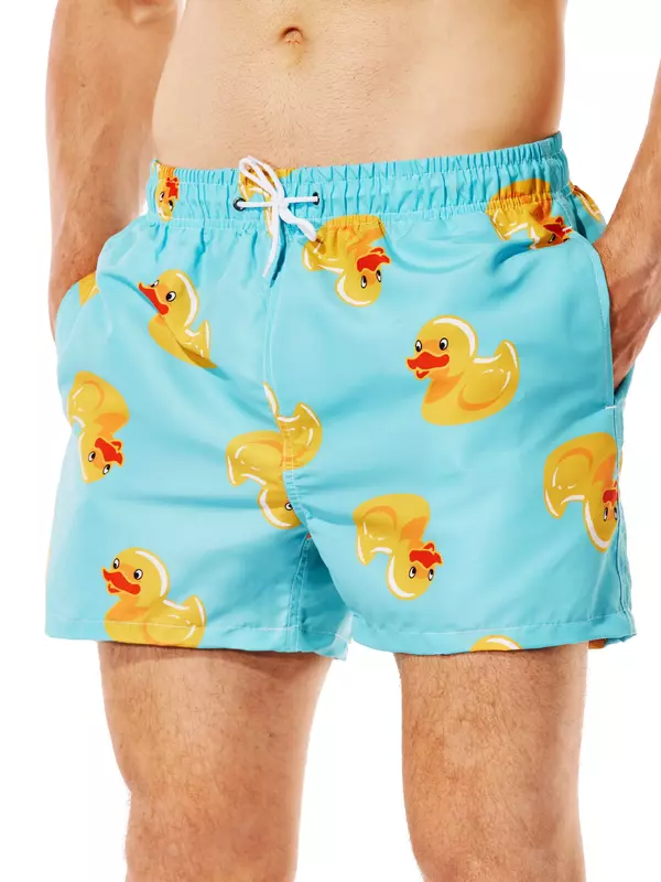 Calção de banho masculino com forro de malha, shorts engraçado, maiô, curto