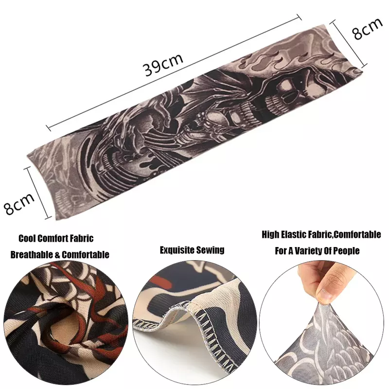 1PC Street Tattoo Arm Sleeves Sun UV Protection Arm Cover Seamless Outdoor Riding Sunscreen Arm Sleeves Glover for Men Women