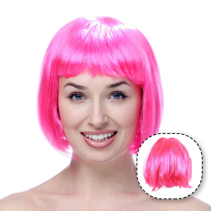 Wig rambut Bob pendek wanita, poni lurus Cosplay pesta pertunjukan 5 warna aksesoris rambut mode karnaval Wig Cabaret