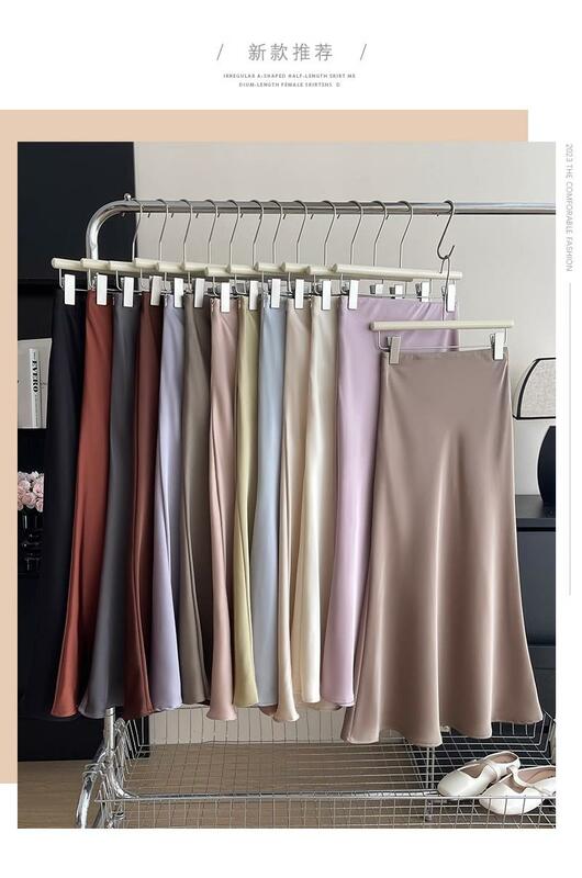 Женская элегантная однотонная атласная длинная юбка, шикарные Облегающие юбки Y2K с высокой талией, женская модная шелковая текстура, Женская облегающая юбка миди