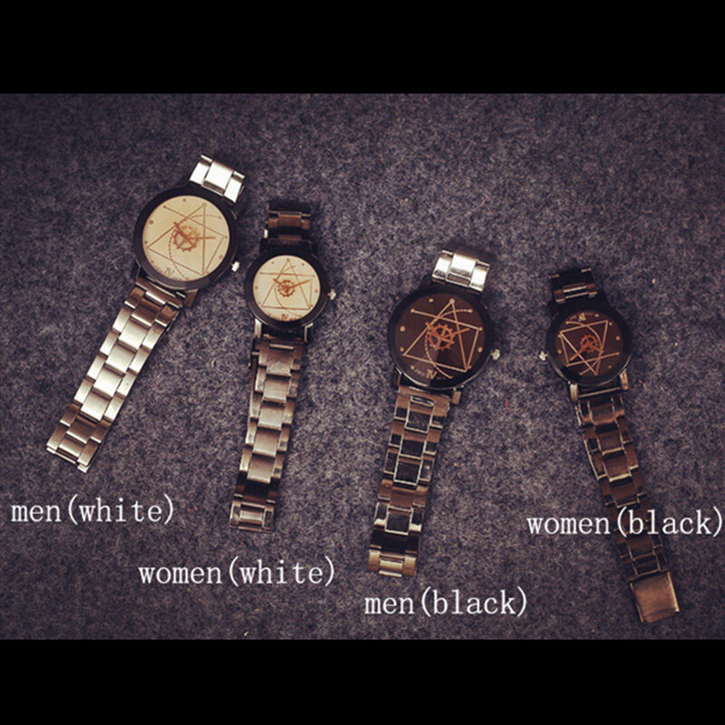 رائجة البيع الرائعة العلامة التجارية الأصلية مشاهدة زوج ساعات رجالي ونسائي أسود معدن كوارتز ساعات المعصم reloj hombre relogio feminino