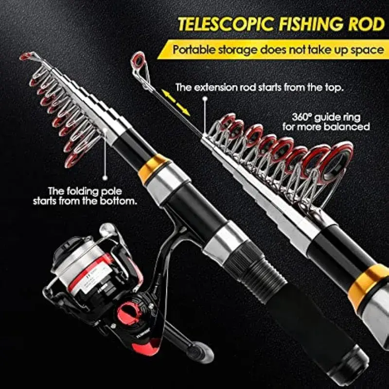 Telescópico Pesca Rod Reel Combo, Dobrável Pole Spinning Reel, Iscas Acessórios, 6.89FT, 2Pcs