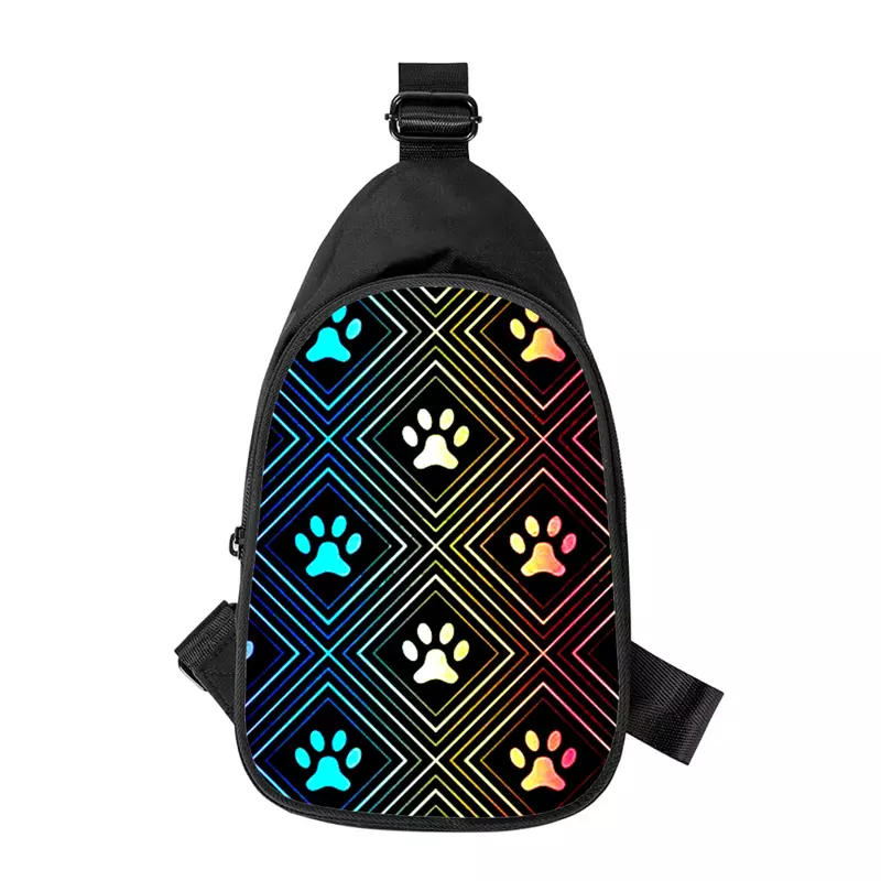 Dog Footprint Paw 3D Print Cross Peito Bag para Homens e Mulheres, Bolsa de Ombro Masculino Bolsa de Cintura, Marido, Escola, Nova, Diagonal