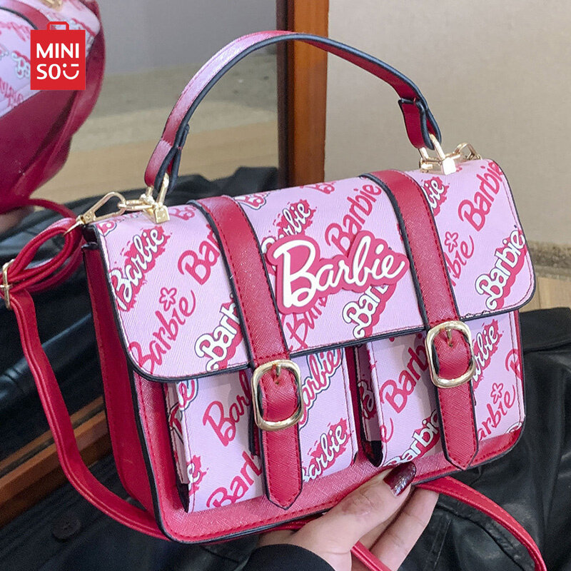 MINISO Ins Barbie Bolsa de Ombro Feminina, Bolsa Mensageiro Rosa, Bolsa Quadrada Pequena, Grande Capacidade, Presente de Alta Qualidade, Moda Menina