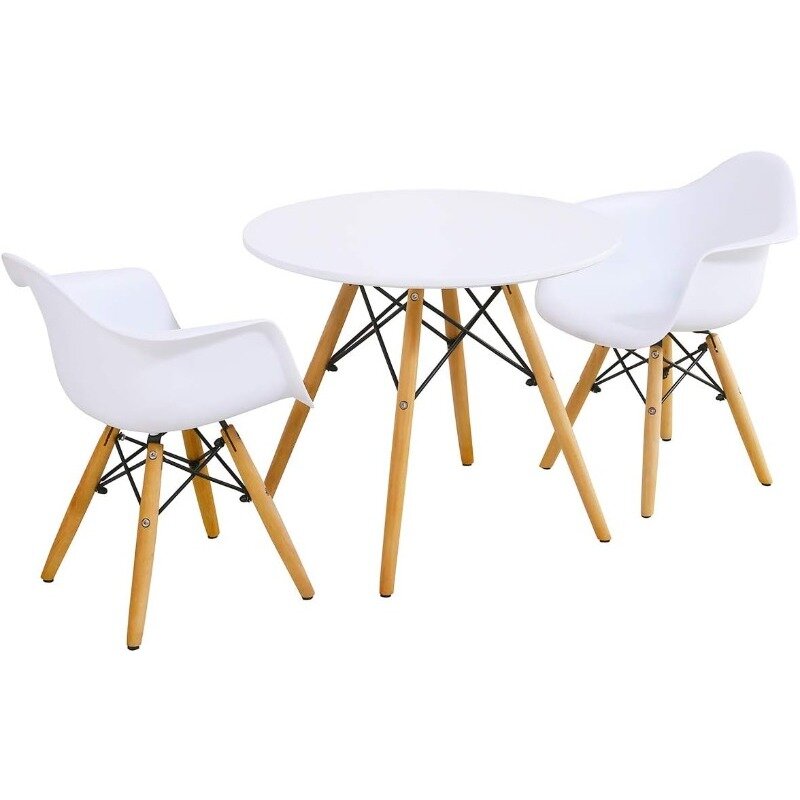 Kids Round Table and 4 Chairs Set, Mid-Century Modern Style, Non-Toxic, Safe and Durable Materials, Ideal for Nursery, Bedroom