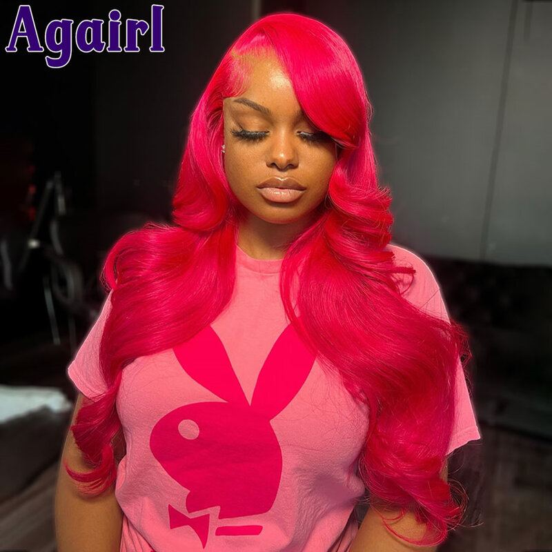 Rose Pink 13X4 Glueless Lace Frontal Body Wave Wig Transparent 13x6 Wavy Human Hair Wigs 99J Red Highlights 6X4 Lace Closure Wig