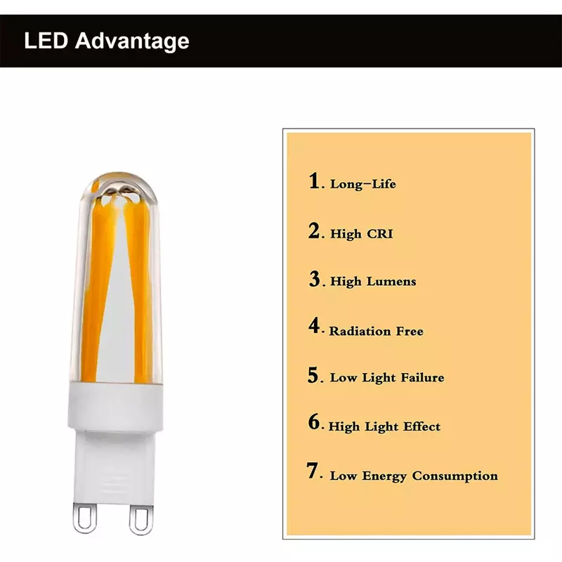 G9 LED 램프 전구, 필라멘트 COB 매우 밝은 샹들리에 조명 교체, 할로겐 20W 30W, 220V, 110V, 2W, 4W, 무료 배송