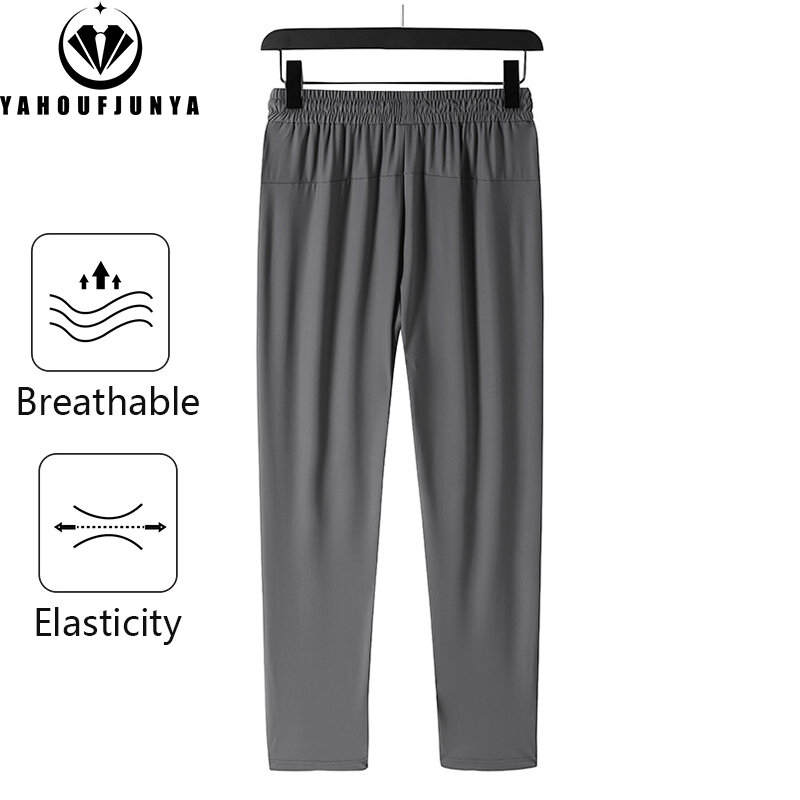 Calça casual de moletom com secagem rápida masculina, respirável, leve, calcinha de elasticidade, calça masculina fitness, verão, 8XL