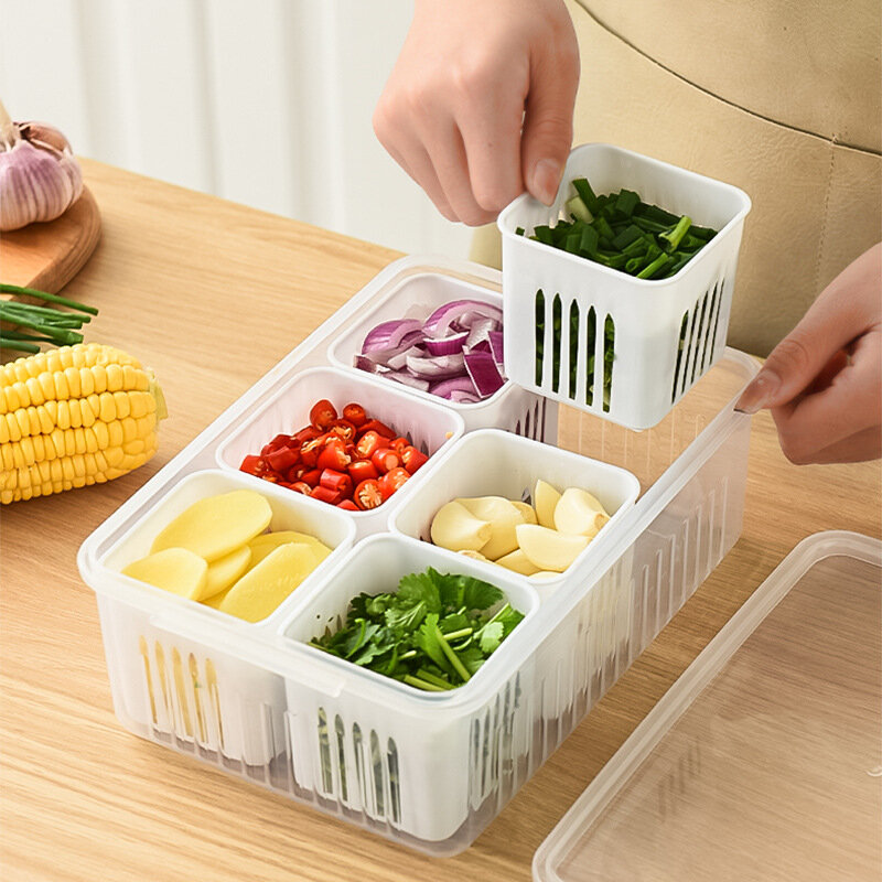 Kühlschrank Lagerung Box 4/6 Grid Lebensmittel Gemüse Obst Lagerung Box Kühlschrank Organizer Ablauf Korb Fleisch Zwiebel Ingwer Klar Schärfer