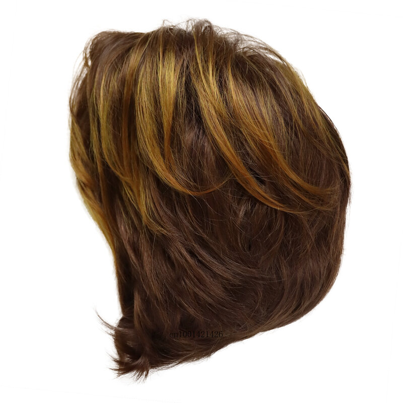 Mix Auburn Wig with Bang Synthetic Short Womens Wig Red Brown Natural Wigs Mother Gifts Casual Hairstyle Costume Layered Haircut