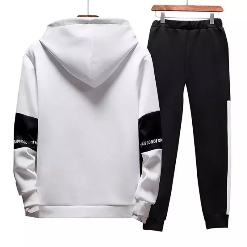 Men's Color Matching High-Quality Hooded TrackSuit Autumn And Winter Outdoor Casual Fashion 2-Piece Set, 2 colors 4 collocations