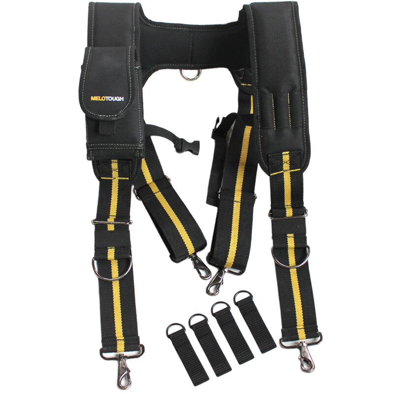 MELOTOUGH Tool Belt Suspenders Construction Work Braces For Men With Detachable Phone Holder comfortable foam shoulder padder