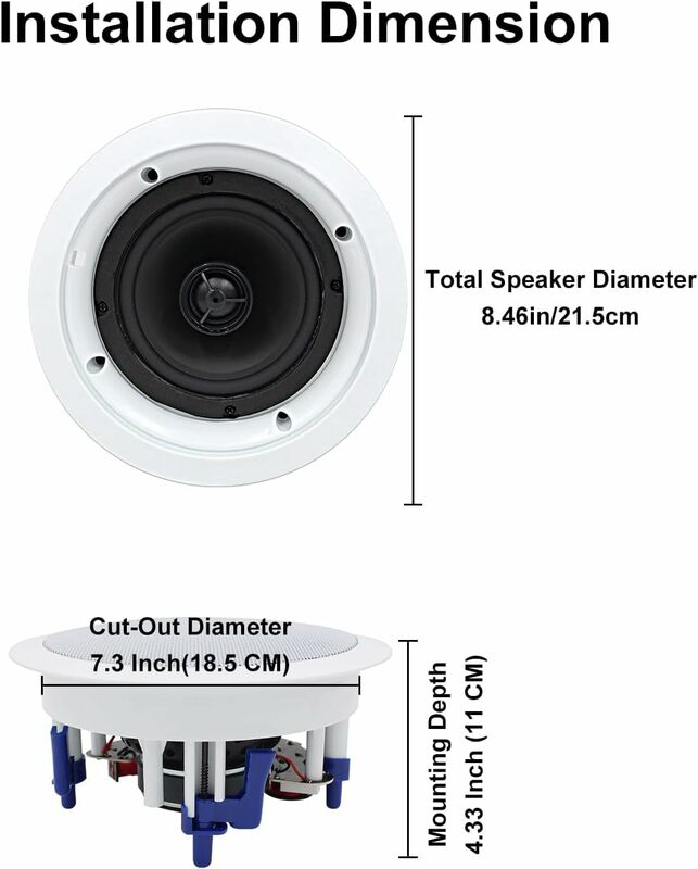 Herdio 5.25” Flush Mount Bluetooth Ceiling Speaker System Max Power 600 Watts Perfect for Humid Indoor Outdoor, Kitchen,Bedroom