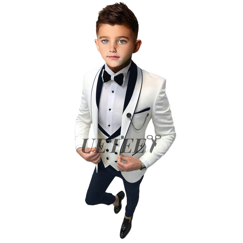 UETEEY Prom Suit for Boys 3 pezzi giacca gilet pantaloni Set regalo per bambini bavero Blazer bambini Outfit Costume festa di compleanno