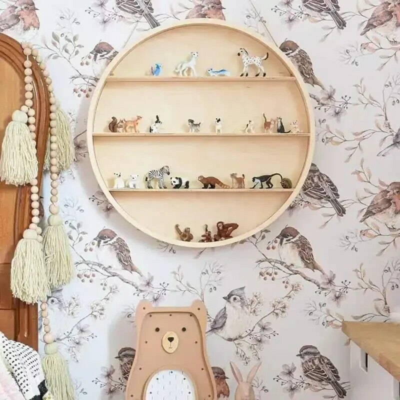 Estante Circular de madera para colgar en la pared, decoración de fondo, clasificación de juguetes, estante de almacenamiento multicapa