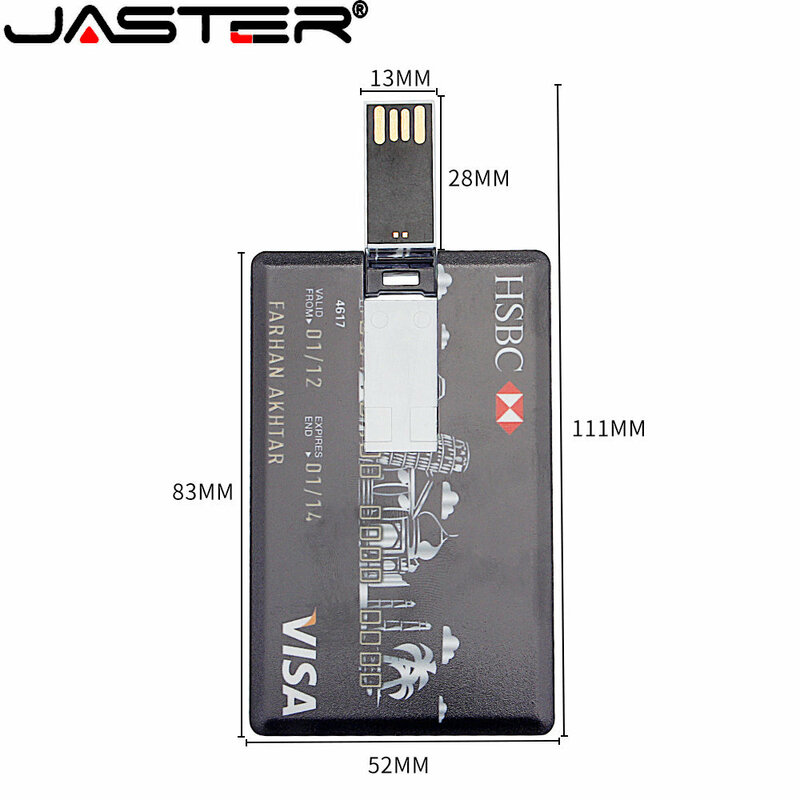 JASTER Plástico USB 2.0 Flash Drives 64GB de Alta Velocidade Cartão Bancário 32GB Pen Drive Logotipo personalizado Grátis Memory Stick Business gift U disk